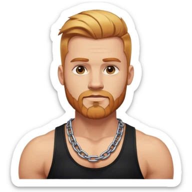 Buff man selfie with thick chain link necklace and reddish blonde hair and beard with shaved sides of head and blond highlights on top in black tank top sticker
