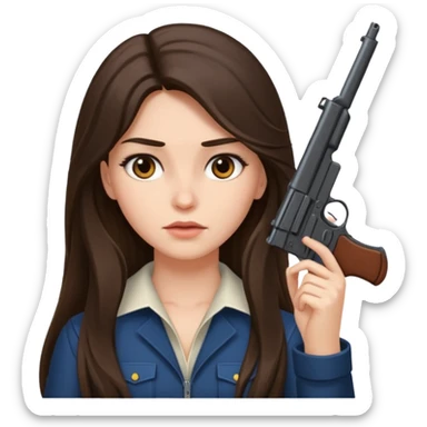 A brunette with long hair girl who is about to kill herself with a littlr gun pointed at her temple sticker