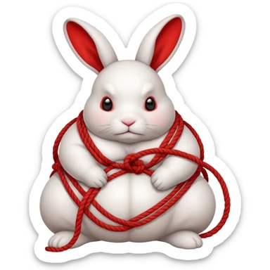 White realistic fat bunny with lots of thick red shibari ropes tightly wrapped around sticker