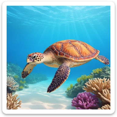 sea turtle in beautiful clear turquoise caribbean sea underwater sticker