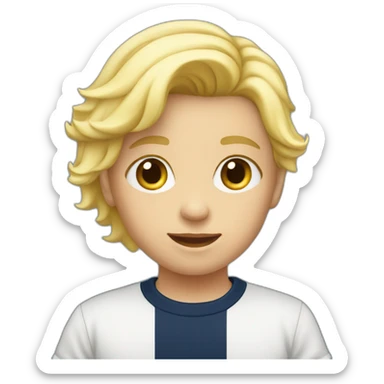 Blond child with navy blue t-shirt sticker