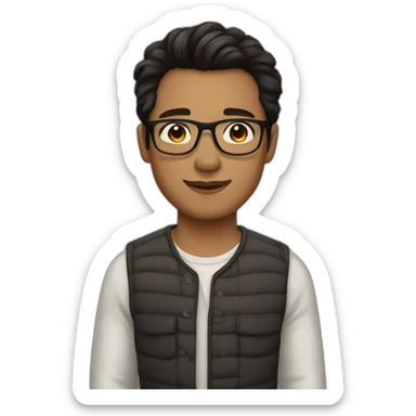 dark hair, brown eyes, light skin man with glasses with tiger print sticker