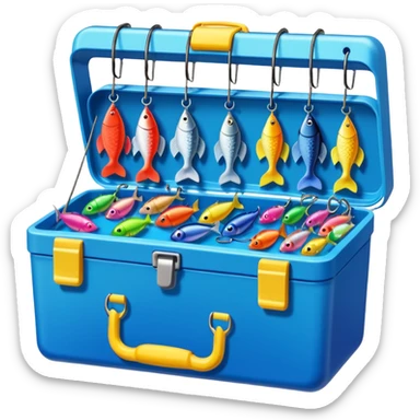 A tackle box filled with hooks, lures, and colorful bobbers.
 sticker