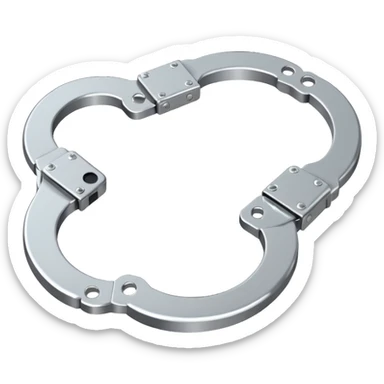 Minimalistic metallic handcuffs emoji, reflective metal, simple flat vector design, futuristic minimal style sticker
