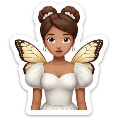 Brown skinned Filipina woman in white butterfly puffy sleeved dress with her brown hair in a bun  sticker