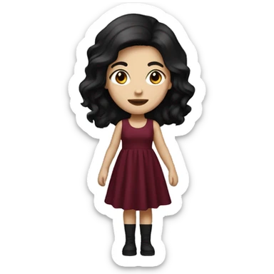 White Girl with black hair wearing maroon dress standing sticker