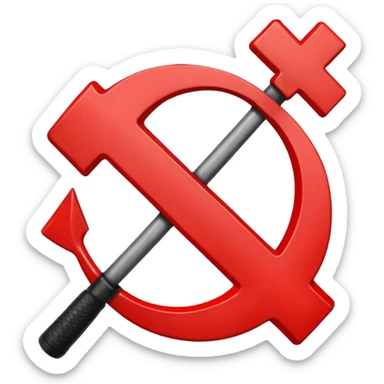 communist symbol hammer and sickle crossed out with a red cross sticker