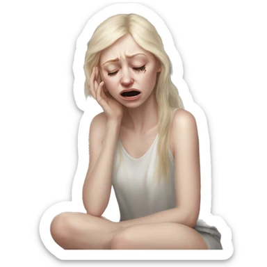 Crying tearing eyes pale skin on the floor magical woman with angel wings  sticker