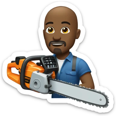 Bald black man with goatee using a chainsaw  sticker