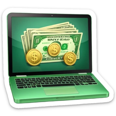green laptop with black friday deals with coins and money tab open on it sticker