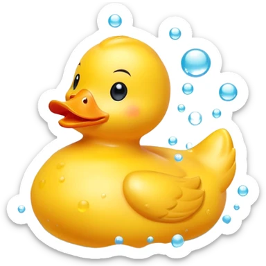 cute rubber duck toy in bath with bubbles sticker