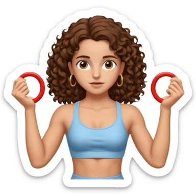 full body, very beautiful italian girl, dark brown eyes, looking like Emma Watson, with curly and big volume very bright brown hair, and a golden piercing ring in nose on left side, doing pull up, muscled

 sticker