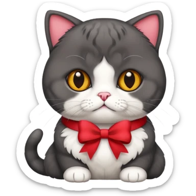 black scottish fold cat with white chest and a bow sticker