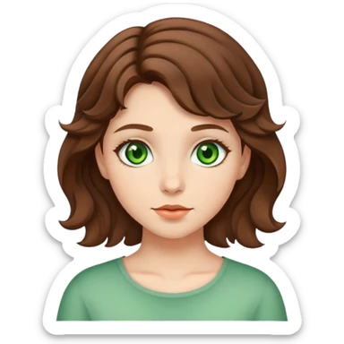 girl with fair skin, brown short wavy hair and green eyes sticker
