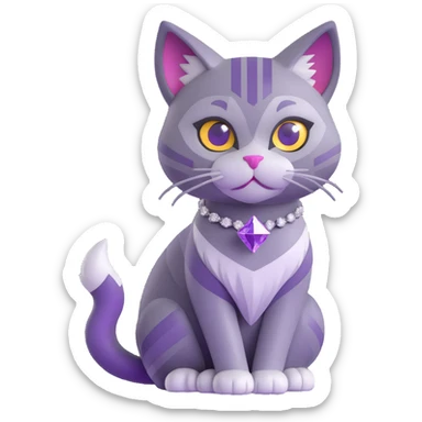 sleek and angular cat inspired by the Ethereum logo, gray and purple tones, with a diamond-shaped tail sticker