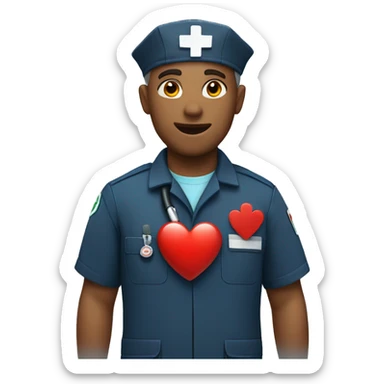 Paramedic holding a heart sticker