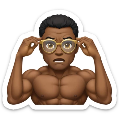 black bodybuilder with gold glasses frustrated pulling hair sticker