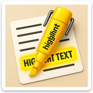 Make the highlighter effect bold and clear, with vivid highlighted text and a dynamic, visually appealing look in the style of apple style emojis. sticker