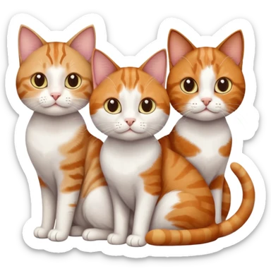 3 sibling cats all different natural colours; 1 is ginger and white, the next is brown tabby and white and the third is a calico sticker