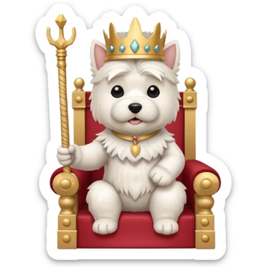 a cute west highland terrier sitting on a throne holding a scepter  sticker