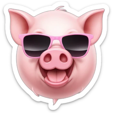 the pig in sunglasses first chews, then laughs sticker