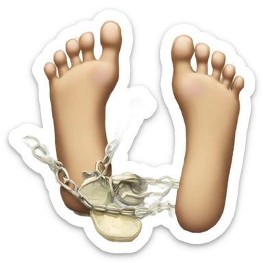 Toes on a necklace floating on cash sticker