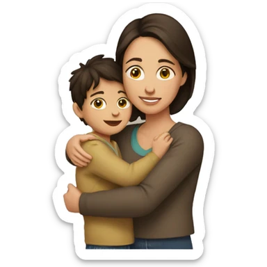 A brunette mom hugging her son sticker