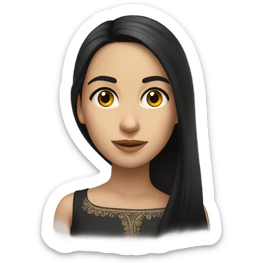 Hyper Realistic Beautiful Spanish girl brown eyes straight very long dark black hair  sticker