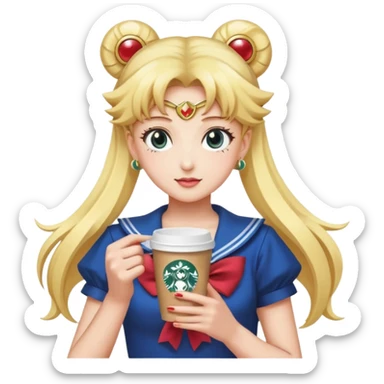 A sailor moon anime and hand and coffee and Starbucks sticker