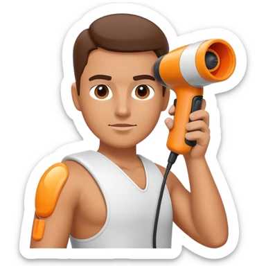 person using a massage gun on their shoulder sticker