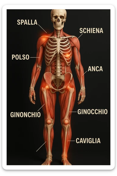 donna con infortuni e contratture frequenti in 3D immagine medica in italiano  sticker