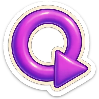 Create a retro sticker style arrow that curves 180 degrees from tail to point, matching the reference style and color. sticker