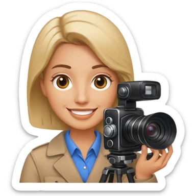 a white journalist with a camera sticker
