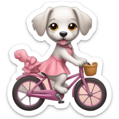 a puppy riding a  bike in a cute dress sticker
