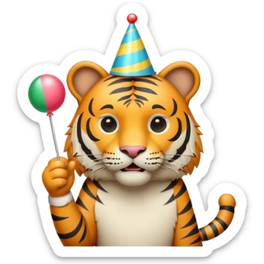 Party Tiger with a party hat and a party popper full body sticker