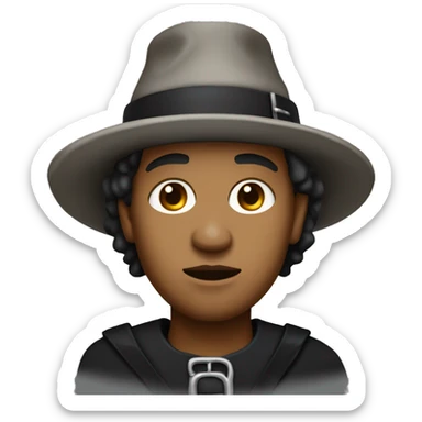 Massachusetts Bay Colony pilgrim with light skin, a black hat with a buckle on it, and somber expression sticker