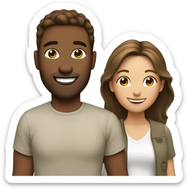 happy couple in nature man has brown hair sticker