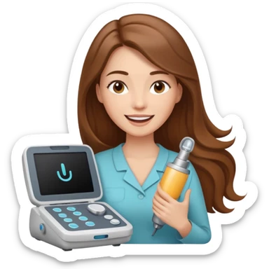 Can you make an emoji of a light skin with long brown hair ultrasound technician using her ultrasound machine  sticker
