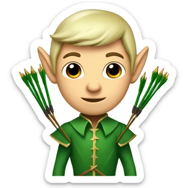 A male elf with a bow and a quiver of arrows in a green suit sticker