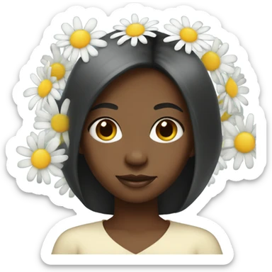 Black girl with straight hair holding Daisy flowers sticker