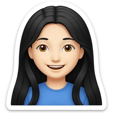 Girl with long black hair smiling sticker