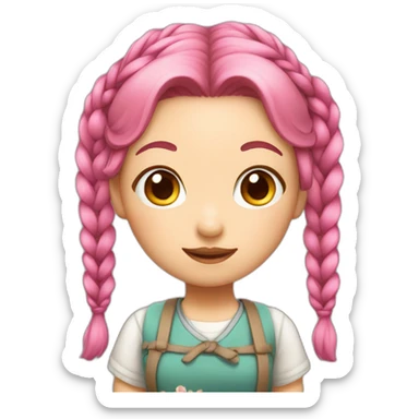 Pink-haired Asian girl with braided pigtails sticker
