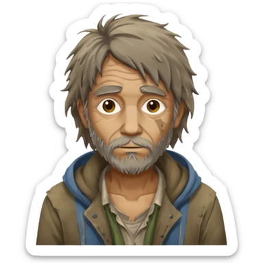 very dirty looking homeless person sticker