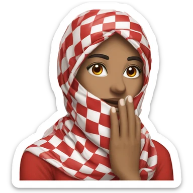 Woman wearing red and white checkered kuffiyeh hand covering mouth sticker