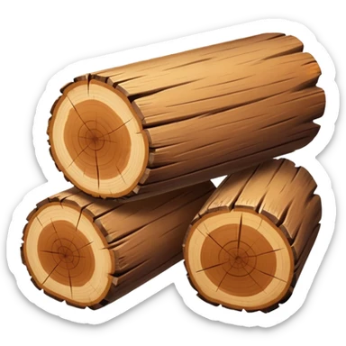 two logs, one propped up sideways on the bottom log, with a sparkle in the foreground. the log should not have a hole in the center. two logs only. sticker