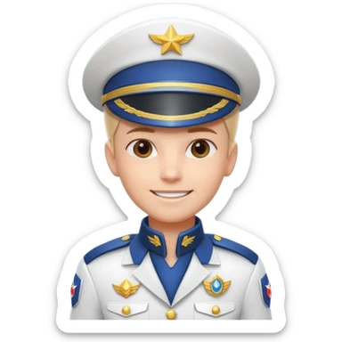 cute spaceship captain portrait, head and shoulders only, futuristic captain uniform collar, captain badge, confident smile, 3D cartoon, mobile game icon style, clean background, no text, no watermark
 sticker