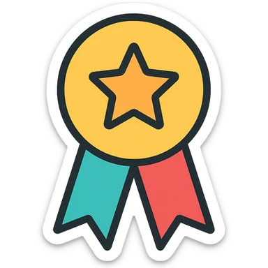 gold honorable mention symbol with multicolor details, elegant minimalist flat design, award badge style, 2D flat vector, trending icon look, soft shadows, no text, isolated on white background, commercial use sticker