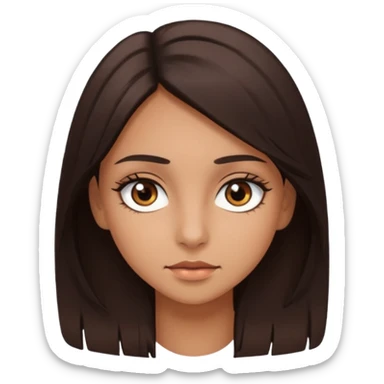 girl with brown eyes, long eyelashes, layerd mid length hair dark brown, tanned skin sticker