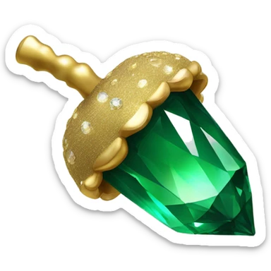 sparkling emerald Acorn like diamond with stem made of gold sticker