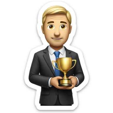 Photorealistic serious businessman with trophy in his hand sticker